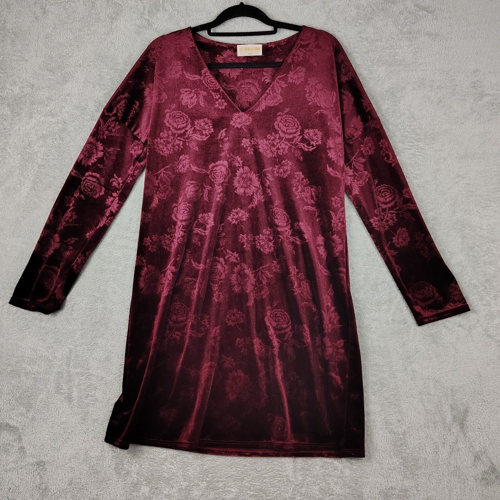 Velvet Floral Midi Dress, Let Them Eat Cake, Burgundy, Size Large Great Cond.